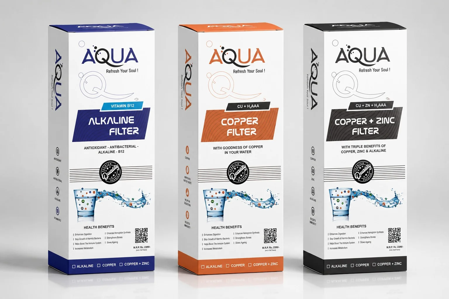 Aqua — Water Filter Packaging Set — Health, Box Design, Product Range