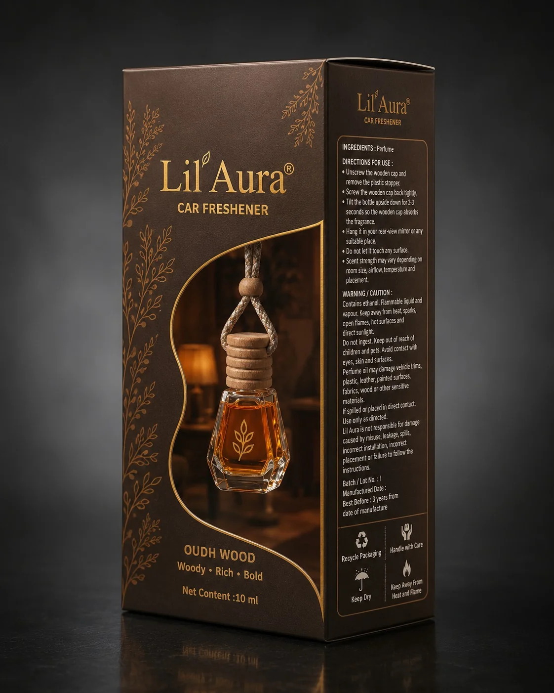 Lil'Aura — Oudh Wood Car Freshener — Car Freshener, Box Design