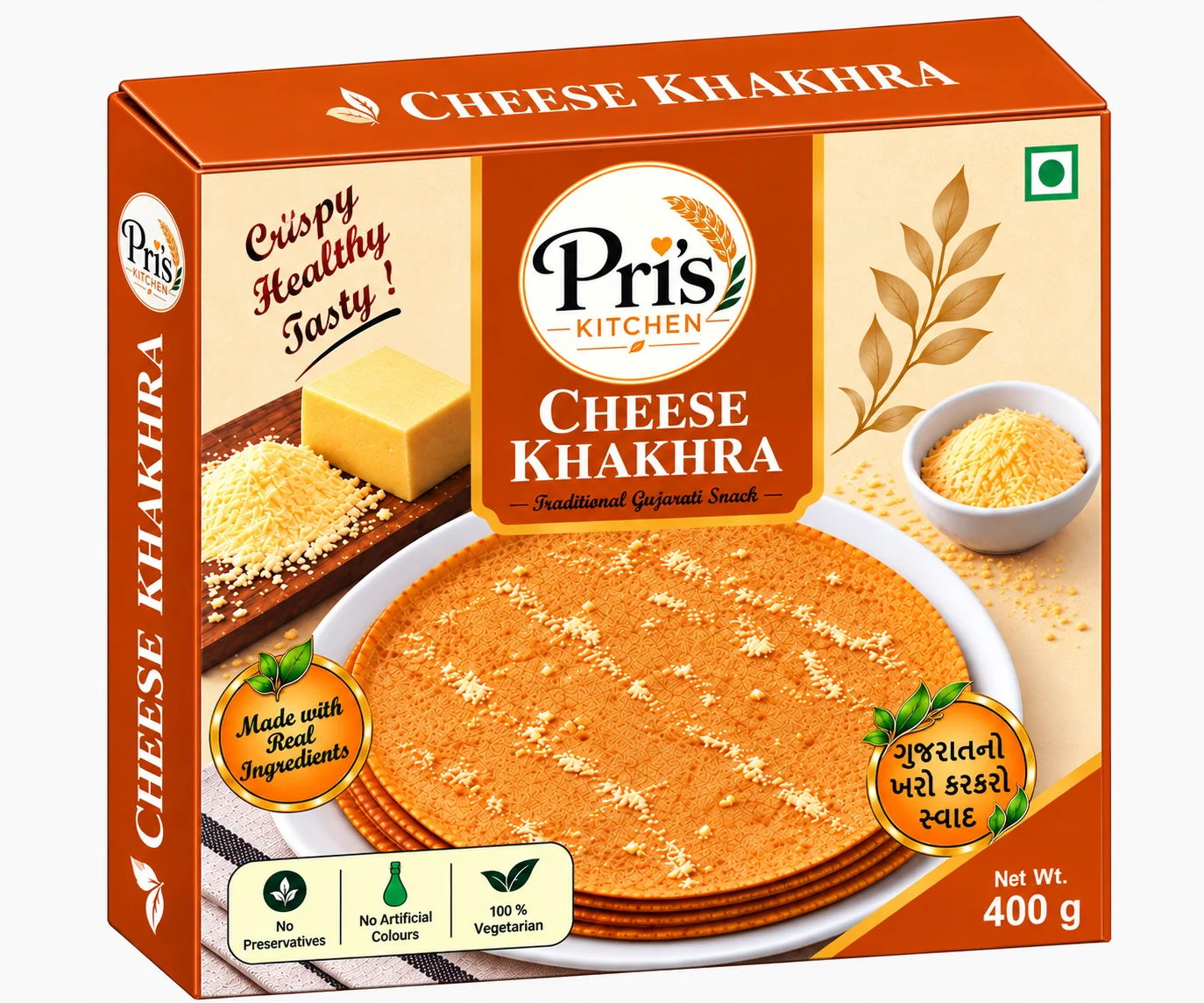 Pri's Kitchen — Cheese Khakhra Box — Food & Snack, Box Design