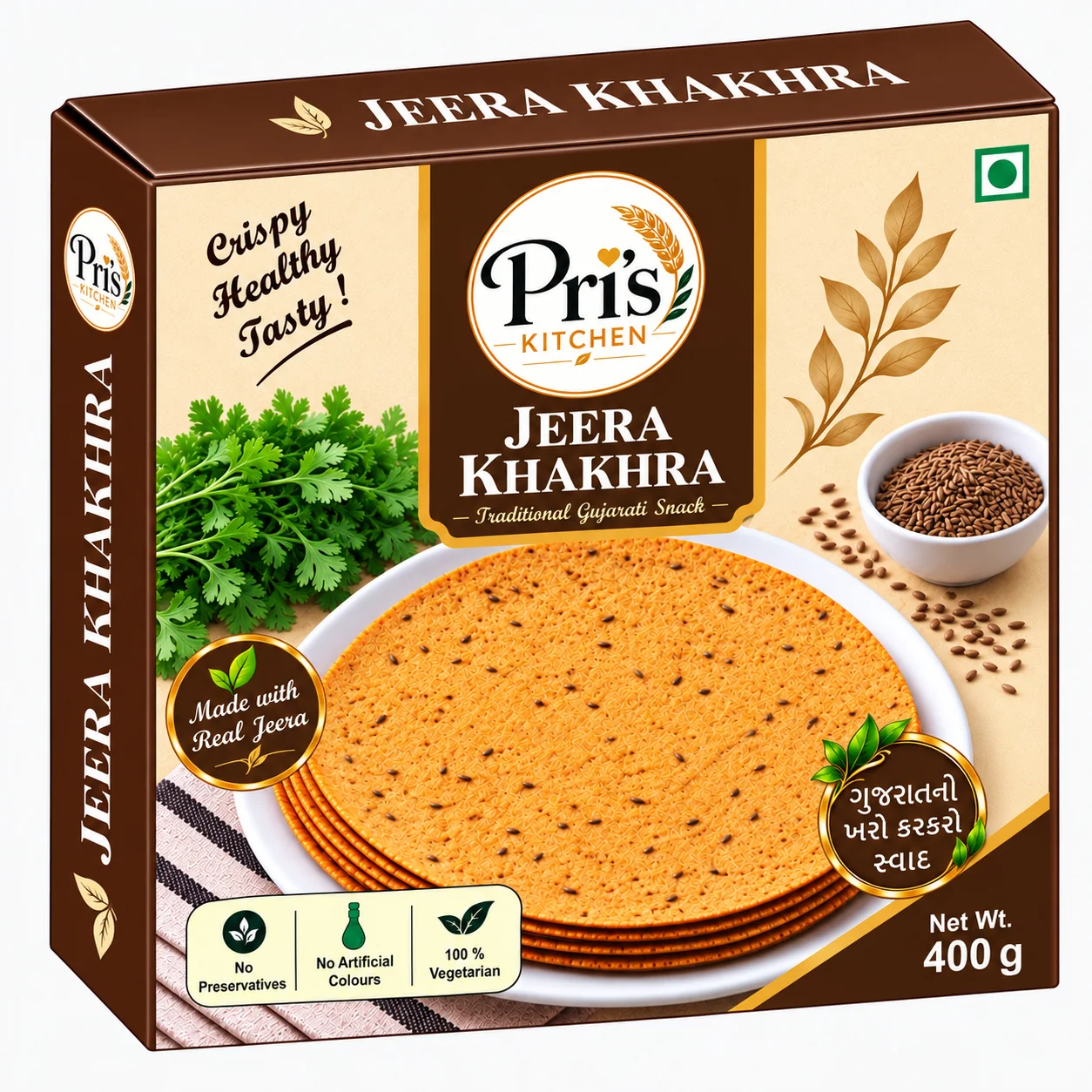 Pri's Kitchen — Jeera Khakhra Box — Food & Snack, Box Design