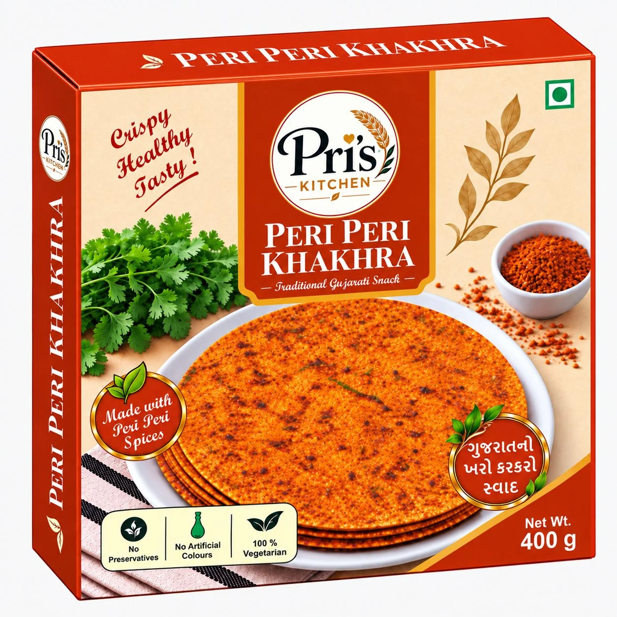 Pri's Kitchen — Peri Peri Khakhra Box — Food & Snack, Box Design